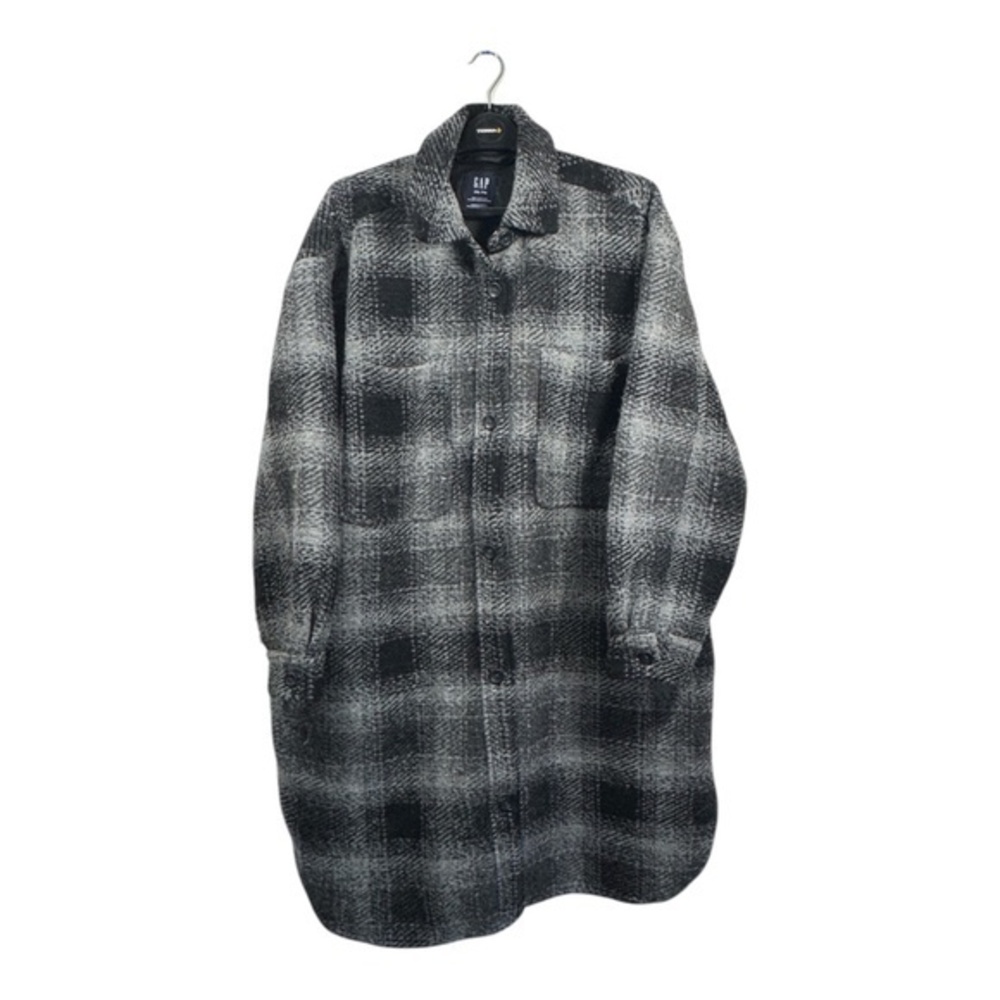 GAP Coat Womens 2XL Grey Plaid Wool Blend Cottagecore Country Girl Long
